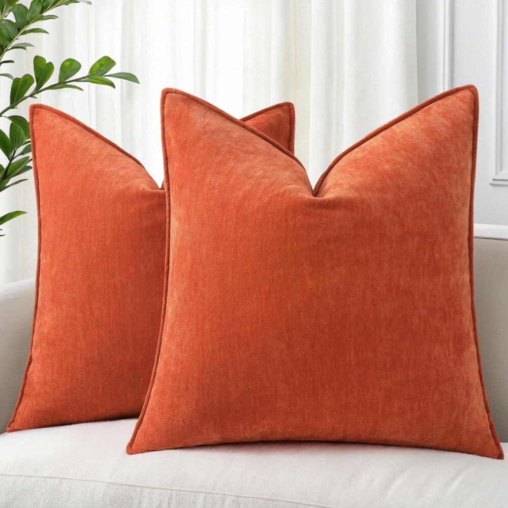 Set of 2,18x18 Inch, Decorative Chenille Pillow Covers (Rust)